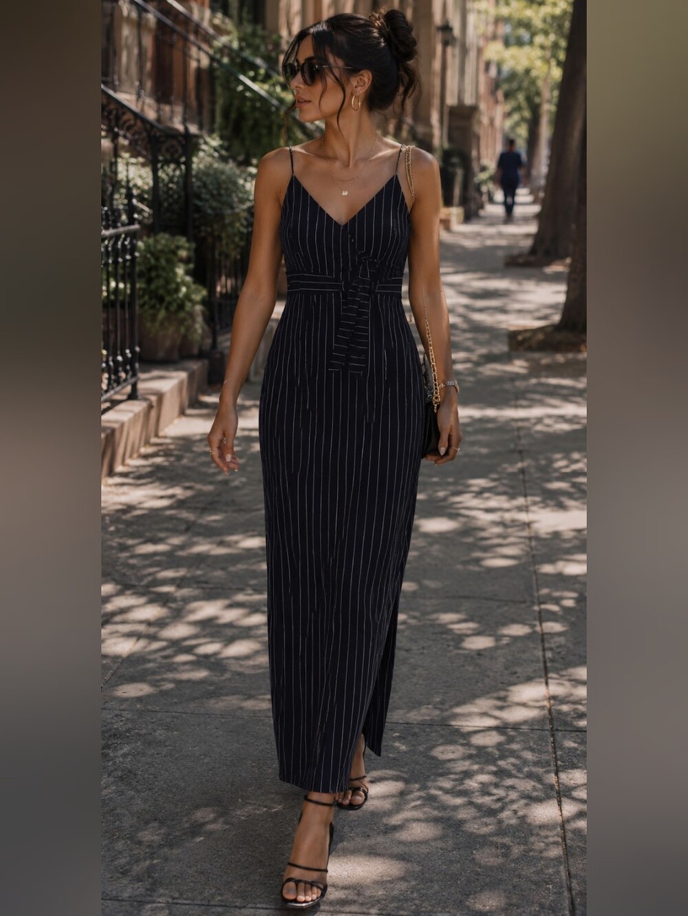 Haute Monde Pinstriped Maxi Dress